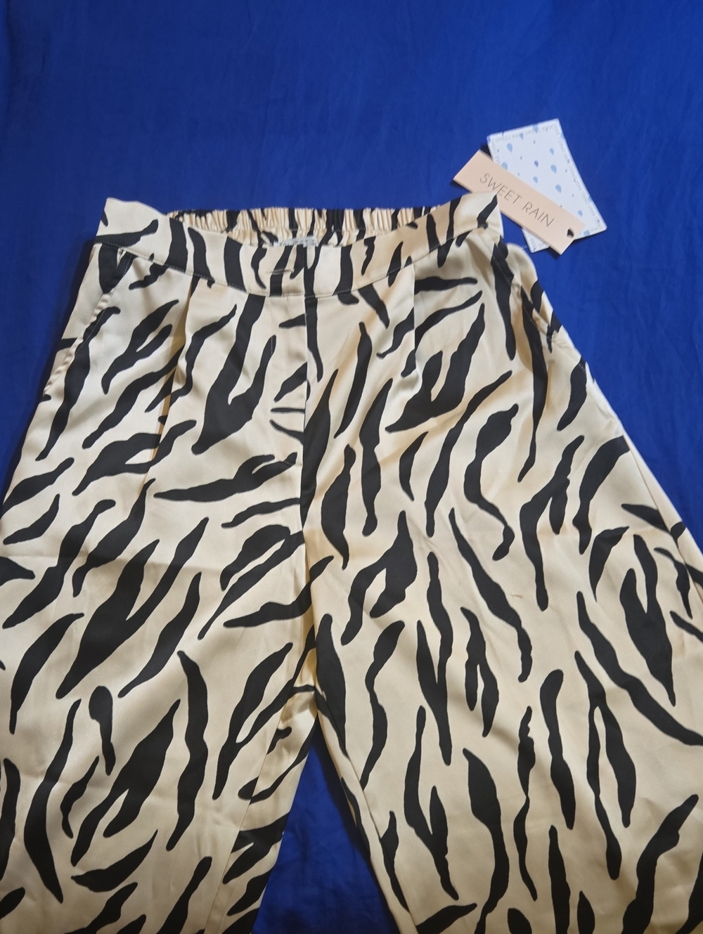 Satin Wide Leg  Black and Cream Zebra Print Pants Long Fit